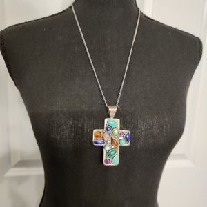 Jay King DTR .925 Multi Stone Cross Pendant